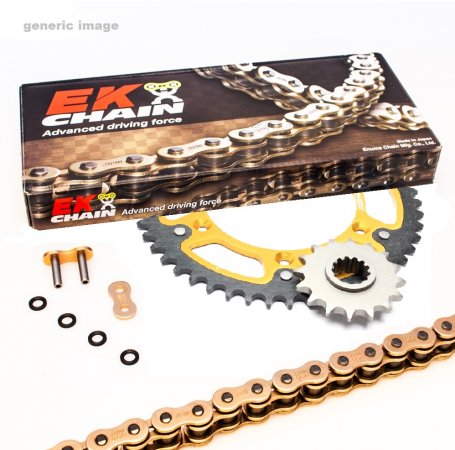 Chain kit EK PREMIUM EK + JT with gold ZVX3 chain -absolute TOP quality pentru APRILIA Tuono 1000 V4 R (APRC) (2011-2016)